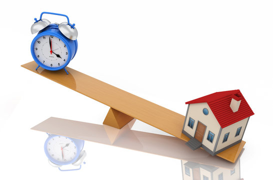 Alarm clock with House Model - 3D Rendering Image
