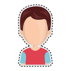 sticker half body faceless cartoon boy with casual clothes vector illustration