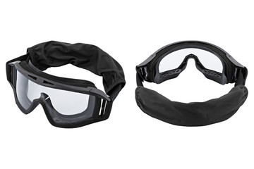 two safety glasses, white background