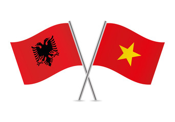 Albania and Vietnam flags. Vector illustration.