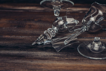 Glassware on a wooden background
