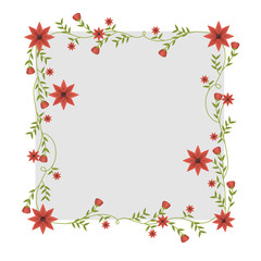 square frame with creepers and red flowers vector illustration