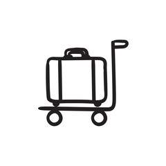 Luggage on trolley sketch icon.
