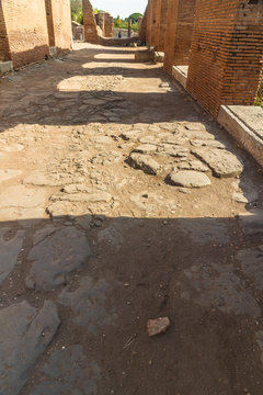 Roman path at Ostia Antica Italy