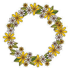 circular wreath with flowers and leaves vector illustration
