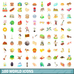 Fototapeta na wymiar 100 world icons set, cartoon style