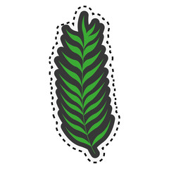 sticker green stem with many leaves vector illustration