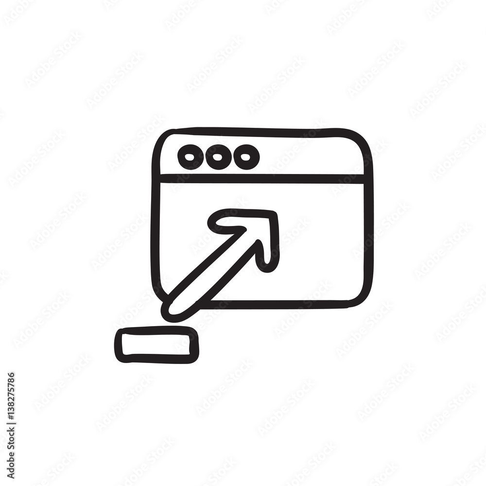Poster browser window with upload sign sketch icon.