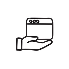 Hand holding browser window sketch icon.