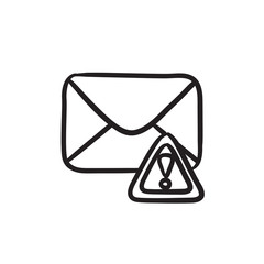 Envelope mail with warning signal sketch icon.