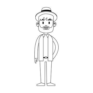 happy bearded man wearing hat icon image vector illustration design 
