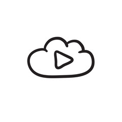 Cloud with play button sketch icon.