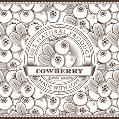 Vintage Cowberry Label On Seamless Pattern