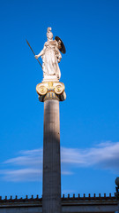 Sunset view of Athena statue in front of Academy of Athens, Attica, Greece