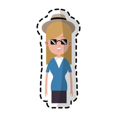 blonde woman with sunglasses icon image vector illustration design 