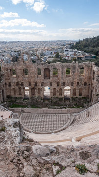 Amazing view of Odeon of Herodes Atticus in the Acropolis of Athens, Attica, Greece