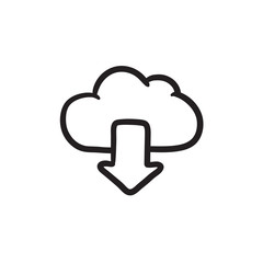 Cloud with arrow down sketch icon.