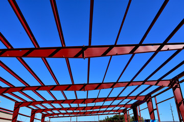Fototapeta premium Steel frame commercial building under construction.