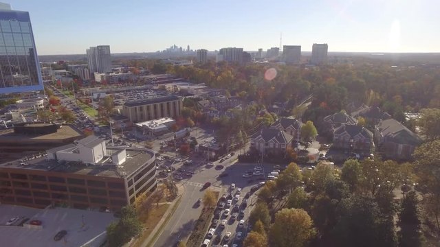 Aerial Shot of Buckhead Traffic and Atlanta, GA in the Distance