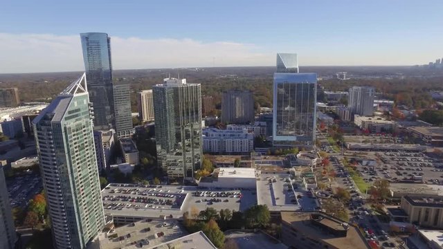 Aerial Shot of the Business District in Buckhead, GA outside of Atlanta, GA