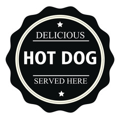 Delicious hot dog served here stamp.Sign.Seal.Logo