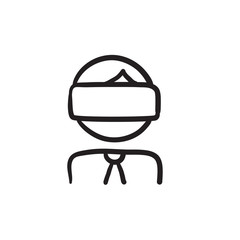 Man wearing virtual reality headset sketch icon.