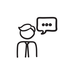 Man with speech square sketch icon.