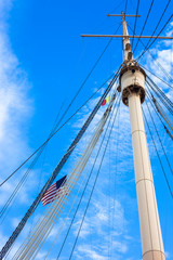 mast, sky, bridge, pole, ship, cable