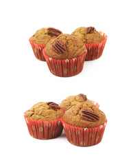 Pile of pecan nut muffins isolated