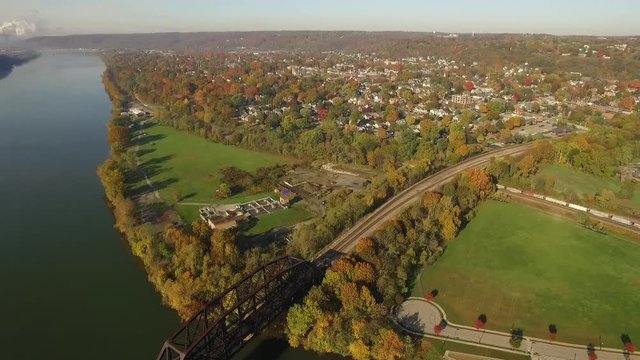 Aerial shot of green field near Bridgewater, Pennsylvania