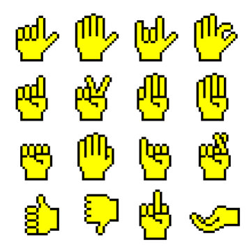 Vector Illustration Of Pixel Hand Gestures On White Background