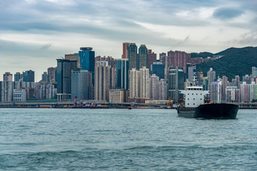 panoramic view of victoria harbor in Hong Kong,China.