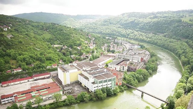 The Doubs River winding through Besancon, Franche-Comte, France