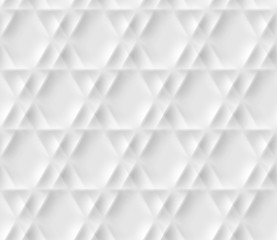 Seamless pattern with hexagonal cells made from shadows and lights in origami style. White repeating background.