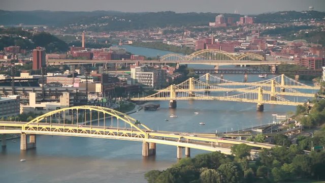 Shot of Allegheny River and its bridges in Pittsburgh, Pa
