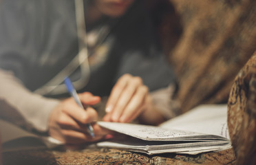 Student guy studying at home