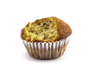 Banana muffin cake isolated on white background