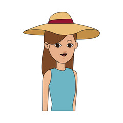 pretty young woman with hat icon image vector illustration design