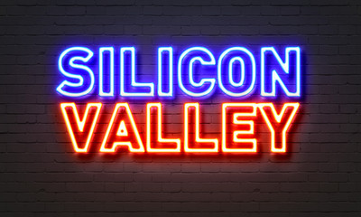Silicon Valley neon sign on brick wall background.