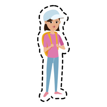 pretty young woman with white baseball cap  icon image vector illustration design 