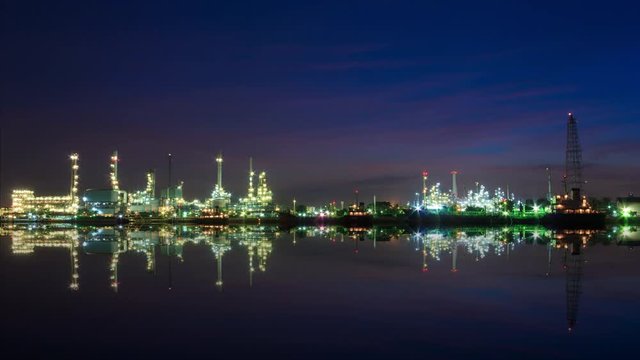 Oil and Gas Refinery Station Night To Day 4K Time Lapse