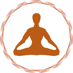 Orange logo with the man in yoga asana.