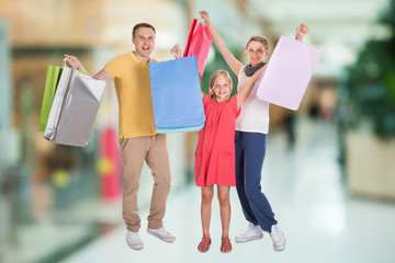 Happy Family With Shopping Bags
