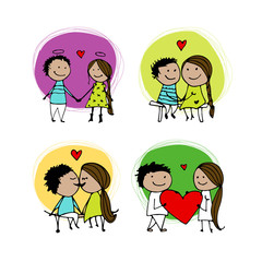 Couple in love kissing, valentine sketch for your design