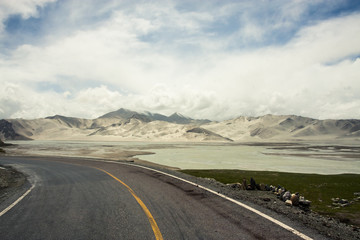 View of stunning mountains along the Karakoram Highway in western China and northern Pakistan