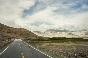 View of stunning mountains along the Karakoram Highway in western China and northern Pakistan