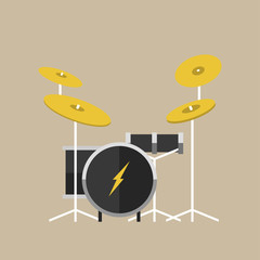 Vector percussion musical instruments drumkit in flat style classical orchestral concert stage traditional national drum cartoon graphic design element vector illustration.