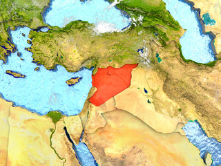 Syria on map with clouds