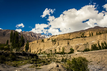 View of stunning mountains along the Karakoram Highway in western China and northern Pakistan