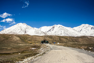 View of stunning mountains along the Karakoram Highway in western China and northern Pakistan